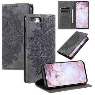 For iPhone 8 Plus / 7 Plus Totem Embossed Magnetic Leather Phone Case(Grey)