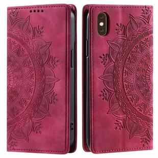 For iPhone XS / S Totem Embossed Magnetic Leather Phone Case(Red)