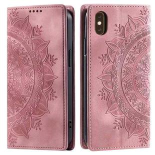 For iPhone XS / S Totem Embossed Magnetic Leather Phone Case(Rose Gold)