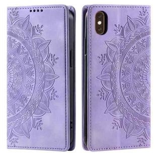 For iPhone XS / S Totem Embossed Magnetic Leather Phone Case(Purple)