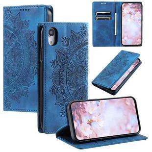 For iPhone XR Totem Embossed Magnetic Leather Phone Case(Blue)