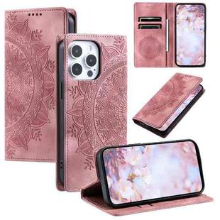 For iPhone 16 Pro Max Totem Embossed Magnetic Leather Phone Case(Rose Gold)