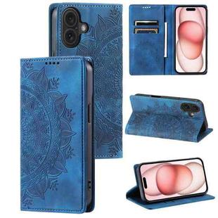 For iPhone 16 Totem Embossed Magnetic Leather Phone Case(Blue)