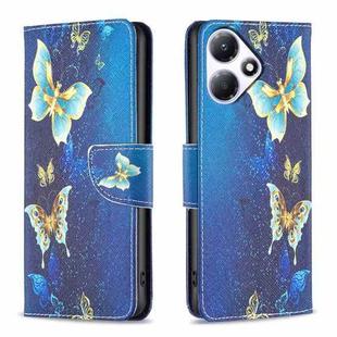 For Infinix Hot 30 Play NFC Colored Drawing Pattern Leather Phone Case(Gold Butterfly)