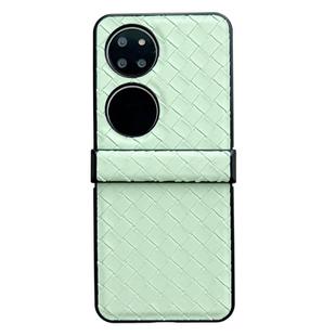For Huawei P50 Three-piece Set Woven Texture Folding PU Phone Case(Green)