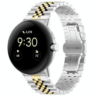 For Google Pixel Watch 2 / Pixel Watch Seven Beads Stainless Steel Metal Watch Band(Silver Gold)