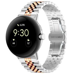 For Google Pixel Watch 2 / Pixel Watch Seven Beads Stainless Steel Metal Watch Band(Silver Rose Gold)