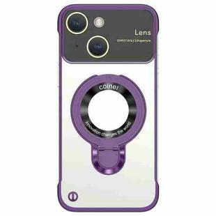 For iPhone 14 Frameless MagSafe Magnetic Holder Phone Case(Purple)
