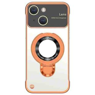 For iPhone 14 Plus Frameless MagSafe Magnetic Holder Phone Case(Orange)