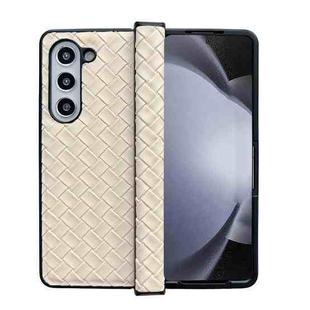 For Samsung Galaxy Z Fold5 Three-piece Set Woven Texture Folding PU Phone Case(Gold)