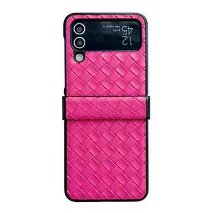 For Samsung Galaxy Z Flip3 Three-piece Set Woven Texture Folding PU Phone Case(Rose Red)