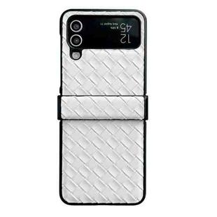 For Samsung Galaxy Z Flip4 Three-piece Set Woven Texture Folding PU Phone Case(White)