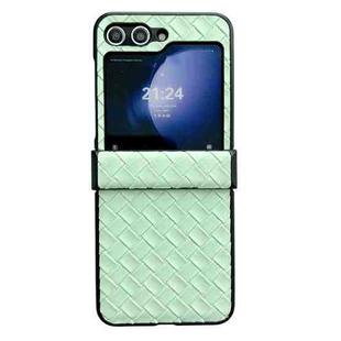 For Samsung Galaxy Z Flip5 Three-piece Set Woven Texture Folding PU Phone Case(Green)