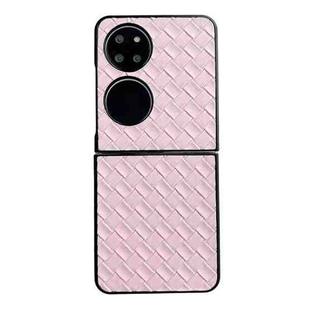 For Huawei P50 Pocket Woven Texture Folding PU Phone Case(Pink)