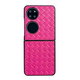For Huawei P50 Pocket Woven Texture Folding PU Phone Case(Rose Red)