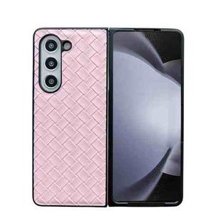 For Samsung Galaxy Z Fold5 Woven Texture Folding PU Phone Case(Pink)