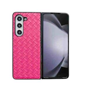 For Samsung Galaxy Z Fold5 Woven Texture Folding PU Phone Case(Rose Red)