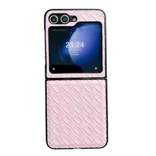 For Samsung Galaxy Z Flip5 Woven Texture Folding PU Phone Case(Pink)