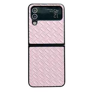 For Samsung Galaxy Z Flip4 Woven Texture Folding PU Phone Case(Pink)