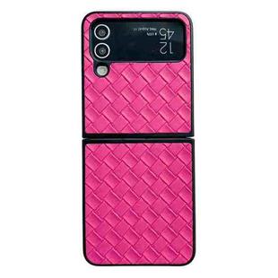 For Samsung Galaxy Z Flip4 Woven Texture Folding PU Phone Case(Rose Red)