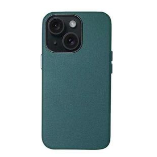 For iPhone 15 Plus Lamb Grain PU Back Cover Phone Case(Dark Green)