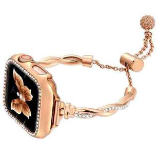 For Apple Watch Series 9 41mm Twist Bracelet Diamond Metal Watch Band(Rose Gold)