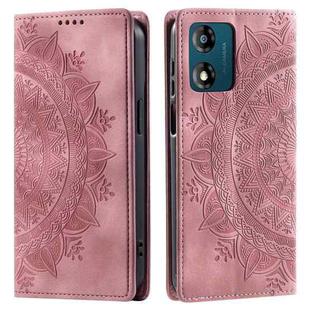 For Motorola Moto E13 Totem Embossed Magnetic Leather Phone Case(Rose Gold)