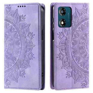 For Motorola Moto E13 Totem Embossed Magnetic Leather Phone Case(Purple)