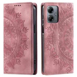 For Motorola Moto G14 Totem Embossed Magnetic Leather Phone Case(Rose Gold)