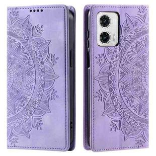 For Motorola Moto G73 Totem Embossed Magnetic Leather Phone Case(Purple)