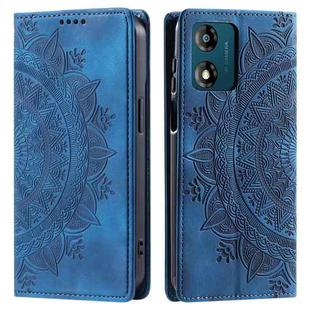 For Motorola Moto E14 Totem Embossed Magnetic Leather Phone Case(Blue)