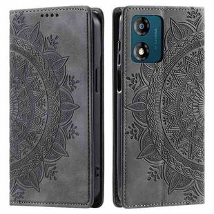 For Motorola Moto E14 Totem Embossed Magnetic Leather Phone Case(Grey)
