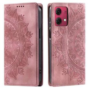 For Motorola Moto G85 Totem Embossed Magnetic Leather Phone Case(Rose Gold)