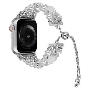 For Apple Watch SE 2023 44mm Beaded Onyx Retractable Chain Watch Band(White)