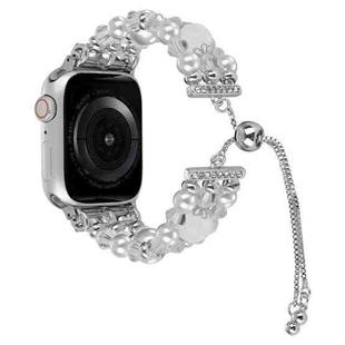 For Apple Watch Series 3 38mm Beaded Onyx Retractable Chain Watch Band(White)
