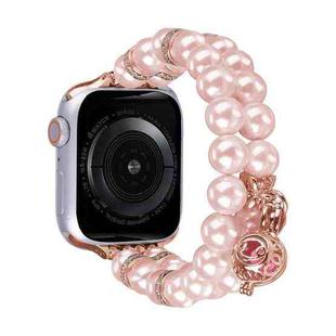 For Apple Watch SE 2023 44mm Beaded Dual Row Pearl Bracelet Watch Band(Pink)