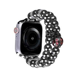 For Apple Watch Series 9 45mm Beaded Dual Row Pearl Bracelet Watch Band(Black)