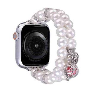 For Apple Watch Series 8 45mm Beaded Dual Row Pearl Bracelet Watch Band(White)