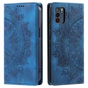 For OPPO Reno6 5G Totem Embossed Magnetic Leather Phone Case(Blue)