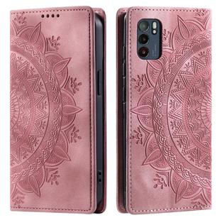 For OPPO Reno6 5G Totem Embossed Magnetic Leather Phone Case(Rose Gold)