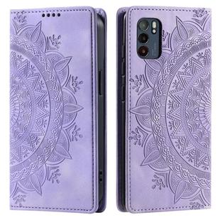 For OPPO Reno6 5G Totem Embossed Magnetic Leather Phone Case(Purple)