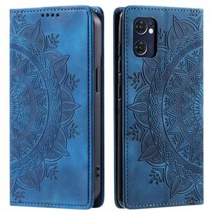 For OPPO Reno7 5G Totem Embossed Magnetic Leather Phone Case(Blue)