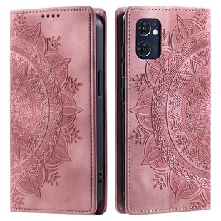 For OPPO Reno7 5G Totem Embossed Magnetic Leather Phone Case(Rose Gold)