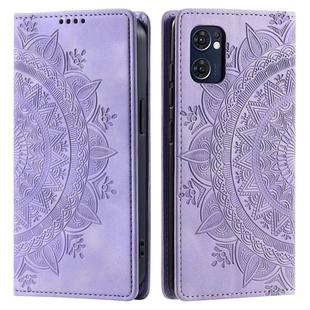 For OPPO Reno7 5G Totem Embossed Magnetic Leather Phone Case(Purple)