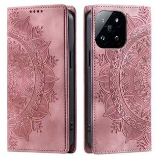 For Xiaomi 14 Totem Embossed Magnetic Leather Phone Case(Rose Gold)