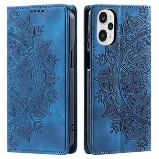 For Xiaomi Poco F5 / Redmi Note 12 Turbo Totem Embossed Magnetic Leather Phone Case(Blue)