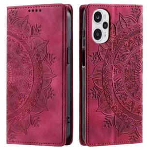 For Xiaomi Poco F5 / Redmi Note 12 Turbo Totem Embossed Magnetic Leather Phone Case(Red)