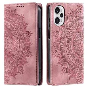 For Xiaomi Poco F5 / Redmi Note 12 Turbo Totem Embossed Magnetic Leather Phone Case(Rose Gold)