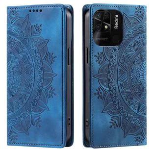 For Xiaomi Redmi 10C 4G Global / 10 India Totem Embossed Magnetic Leather Phone Case(Blue)