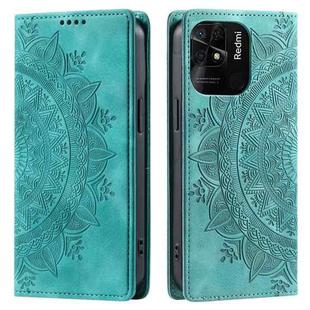 For Xiaomi Redmi 10C 4G Global / 10 India Totem Embossed Magnetic Leather Phone Case(Green)